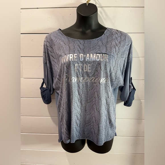 🩵 ANGELA MARA – Graphic knit-effect top – Size XL - Picture 5 of 13